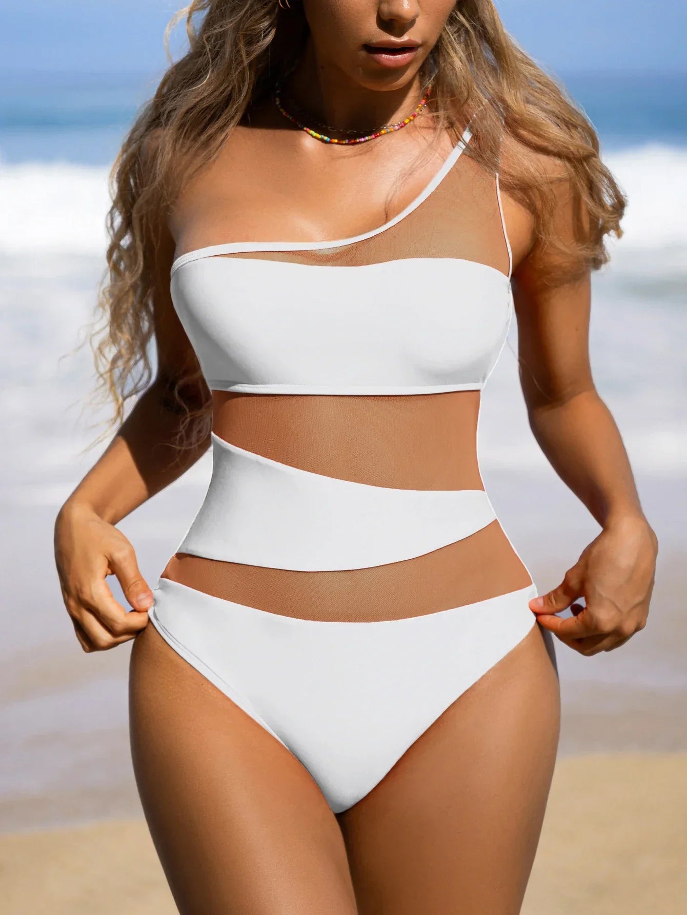 White Swimwear Korean Style One Piece