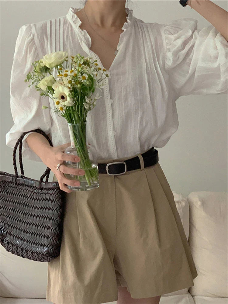 Sweet Puff Sleeve Oversized Vintage Blouse - Fashionpara