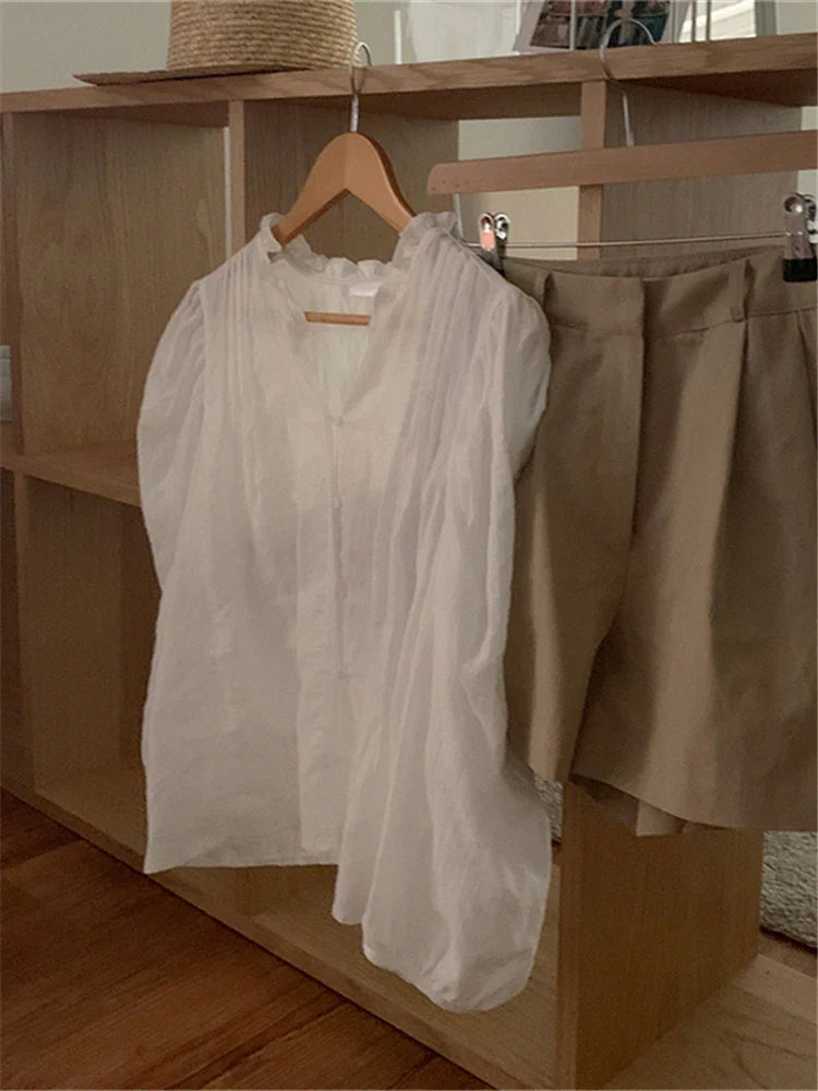 Sweet Puff Sleeve Oversized Vintage Blouse - Fashionpara