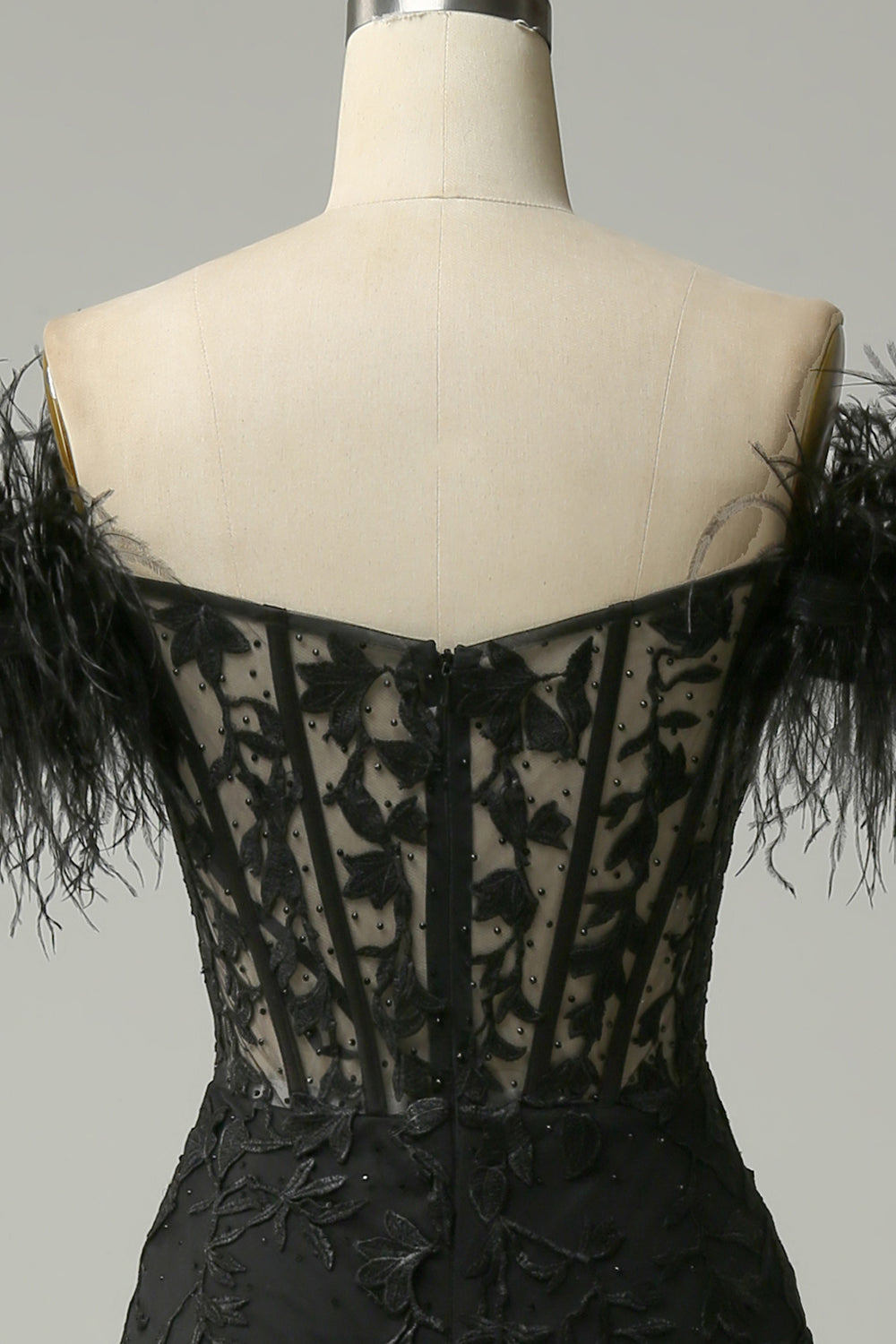 Off the Shoulder Black Long Mermaid Prom Dress with Feathers