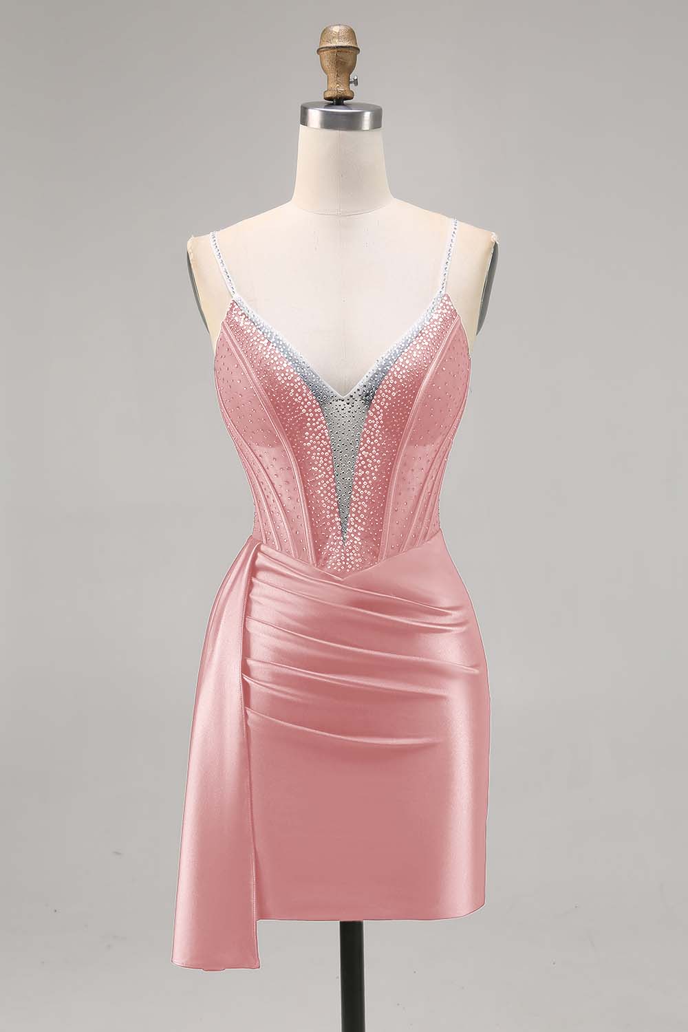 Sparkly Navy Corset Tight Satin Short Homecoming Dress with Beading