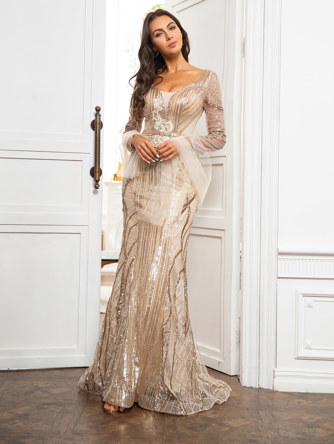 Pink Luxury Evening Dress With Sequins - Fashionpara