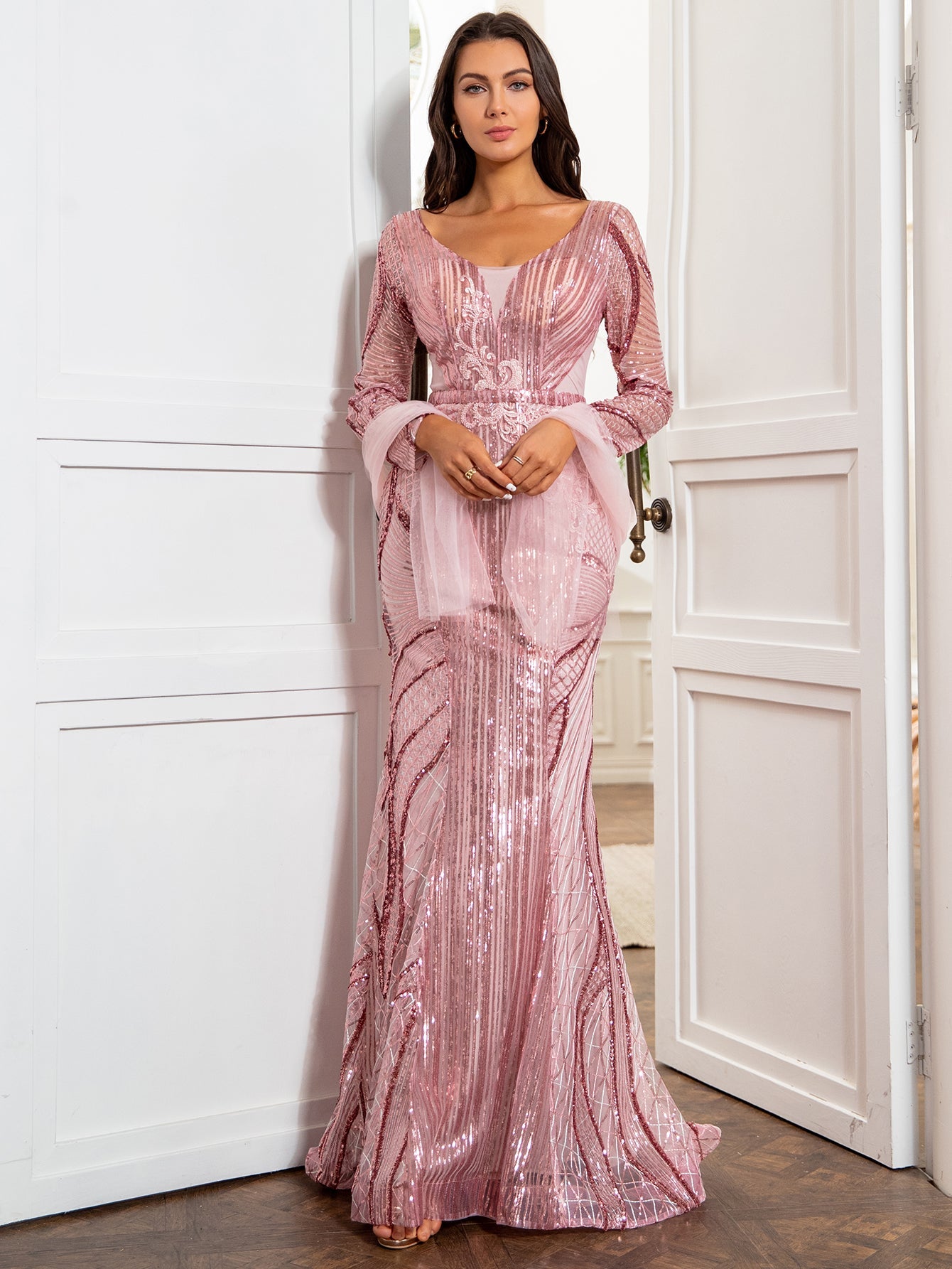 Pink Luxury Evening Dress With Sequins - Fashionpara