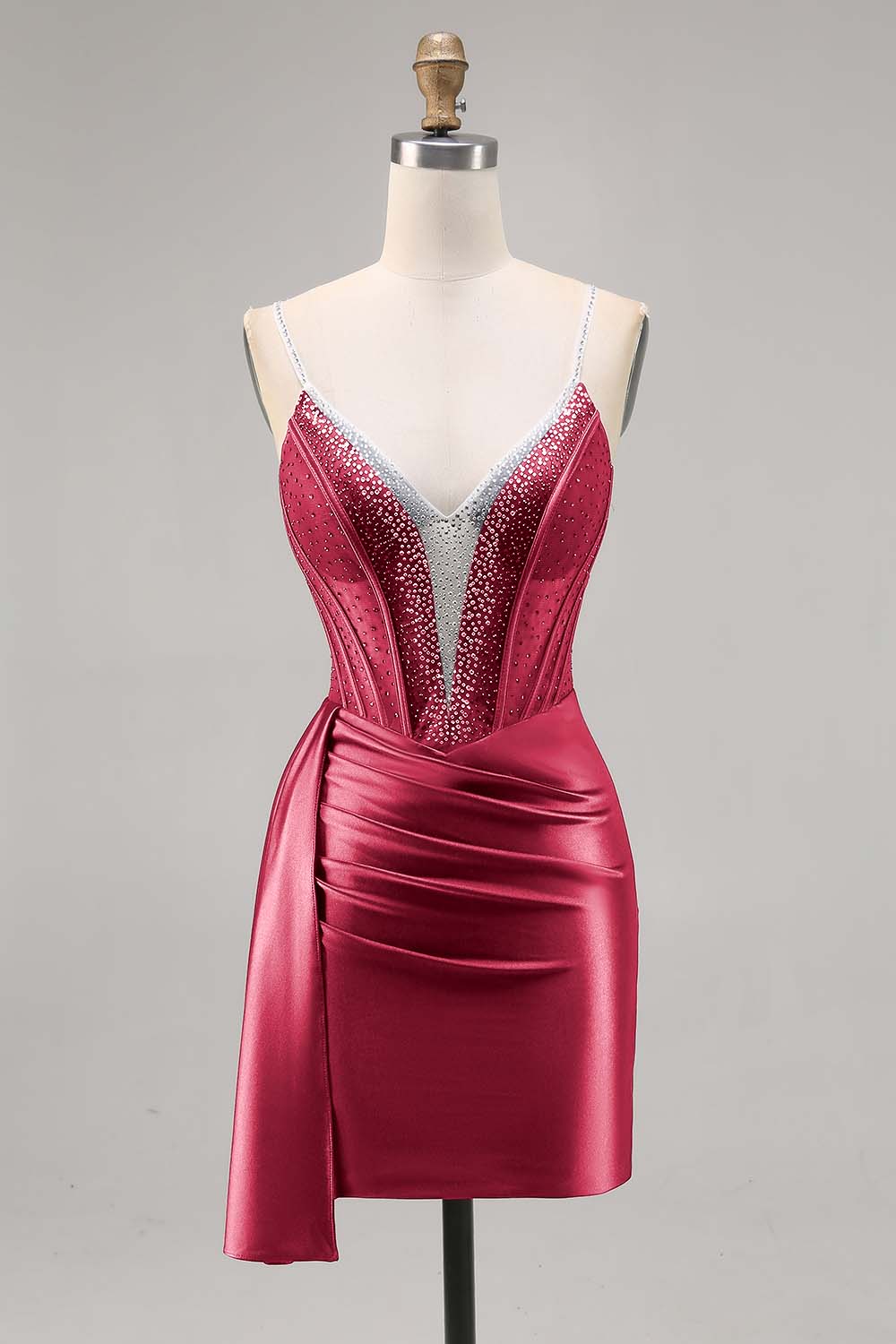 Sparkly Navy Corset Tight Satin Short Homecoming Dress with Beading