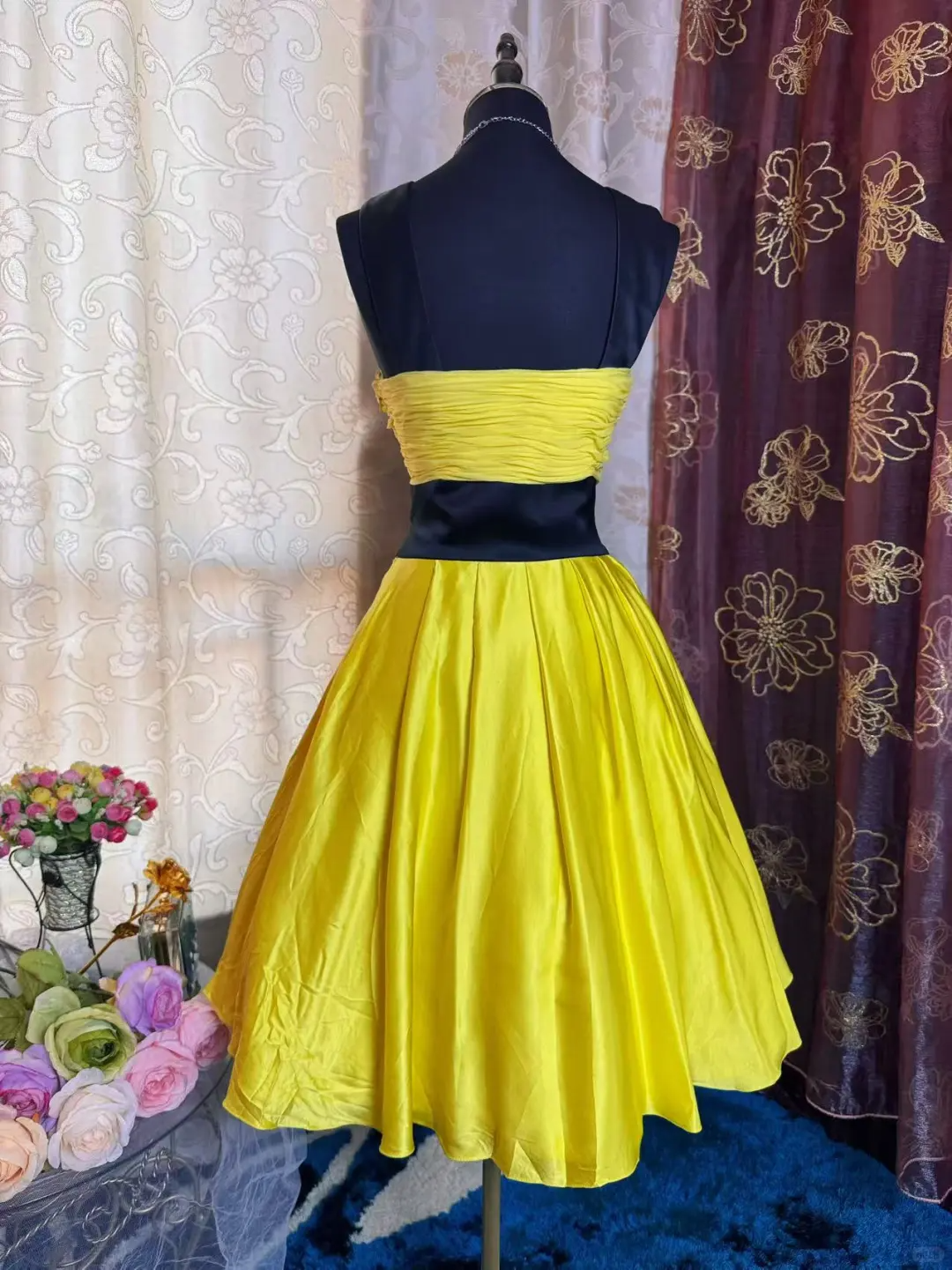 Fashion Yellow Black Splicing A Line Short Party Dress Formal Graduation Homecoming Dress D527