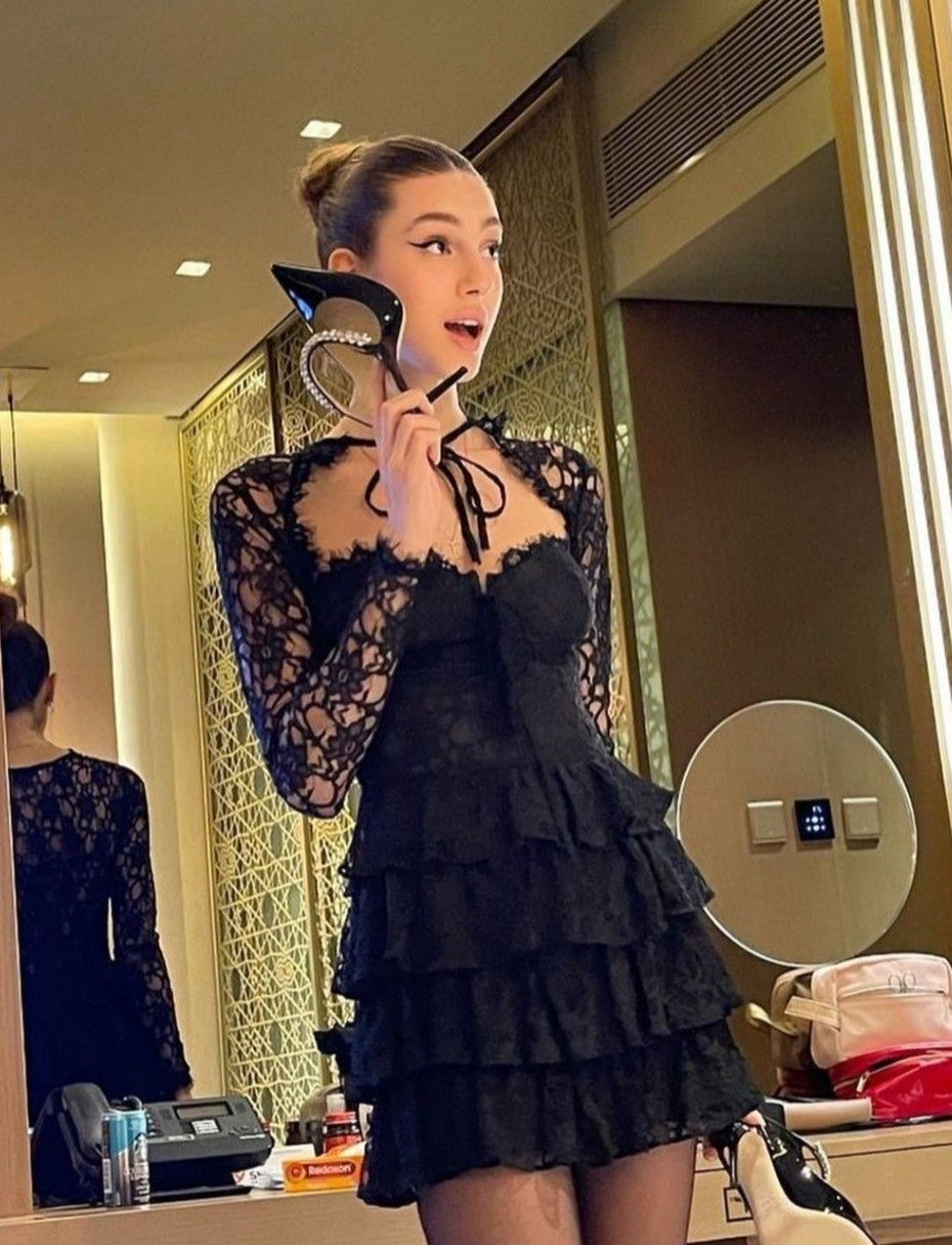 Sexy Black Lace Layered Short Cocktail Dress Formal Graduation Homecoming Dress D206