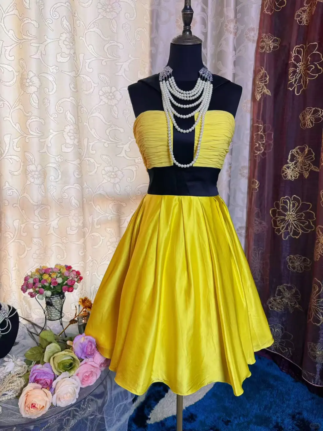 Fashion Yellow Black Splicing A Line Short Party Dress Formal Graduation Homecoming Dress D527