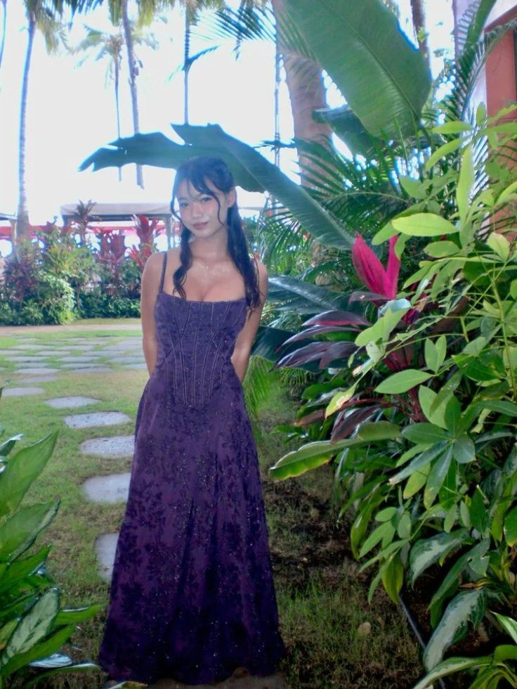 Charming Spaghetti Straps Purple Lace Print Floral A Line Long Wedding Guest Dress Formal Birthday Party Dress D1597