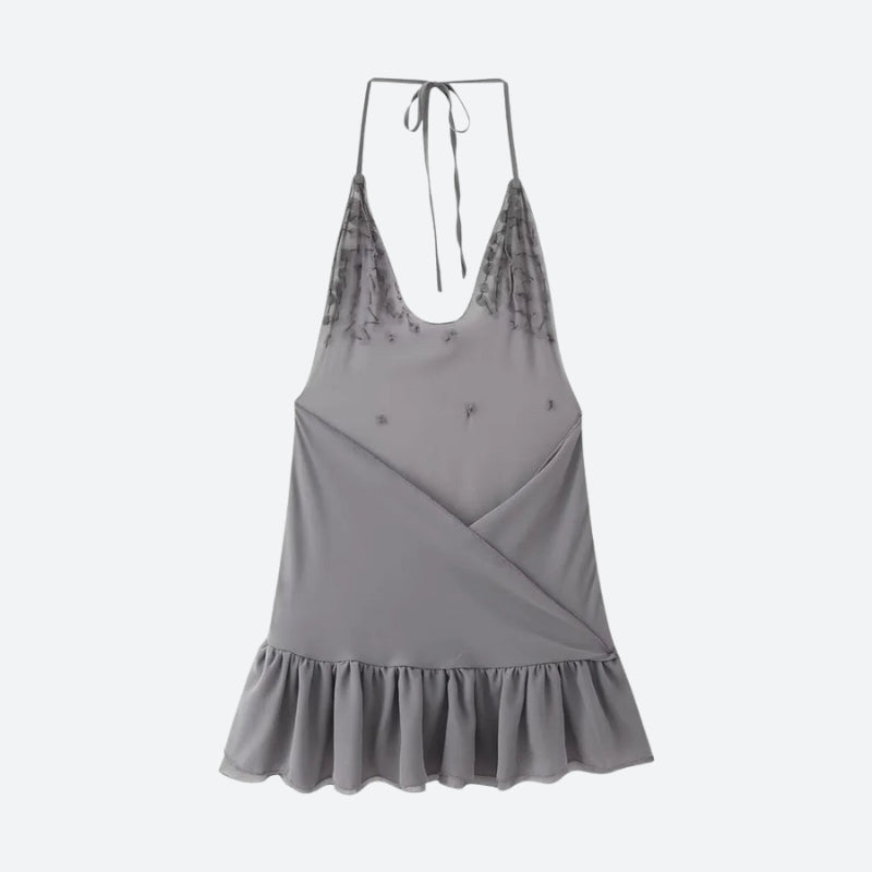 Paillette Halter Backless Ruffle-Hem Mini Dress 4