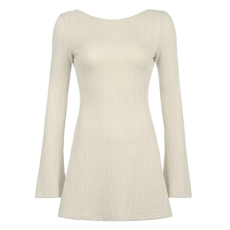 Pointelle-Knit Boat-Neck Long-Sleeve Bodycon Mini Dress 7