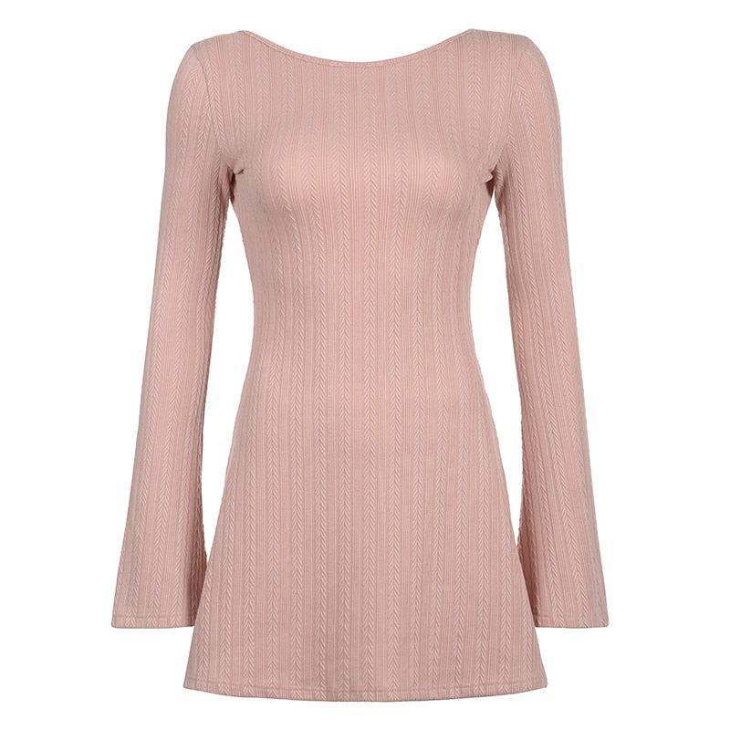 Pointelle-Knit Boat-Neck Long-Sleeve Bodycon Mini Dress 8