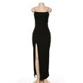 Satin Spaghetti Strap Backless High Slit Maxi Dress 25