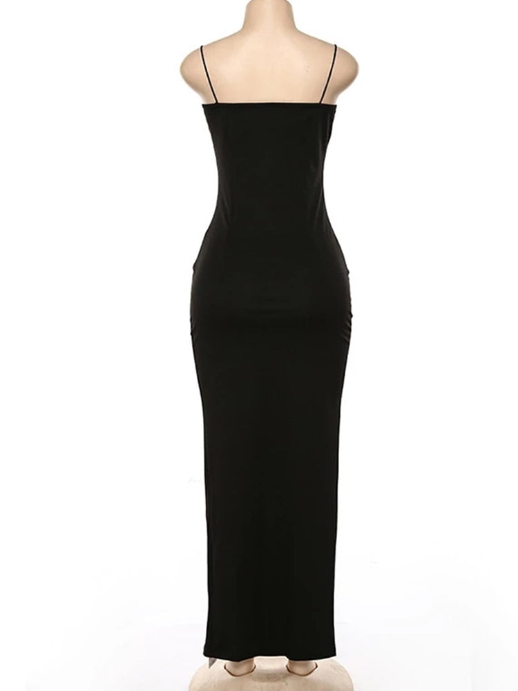 Satin Spaghetti Strap Backless High Slit Maxi Dress 10