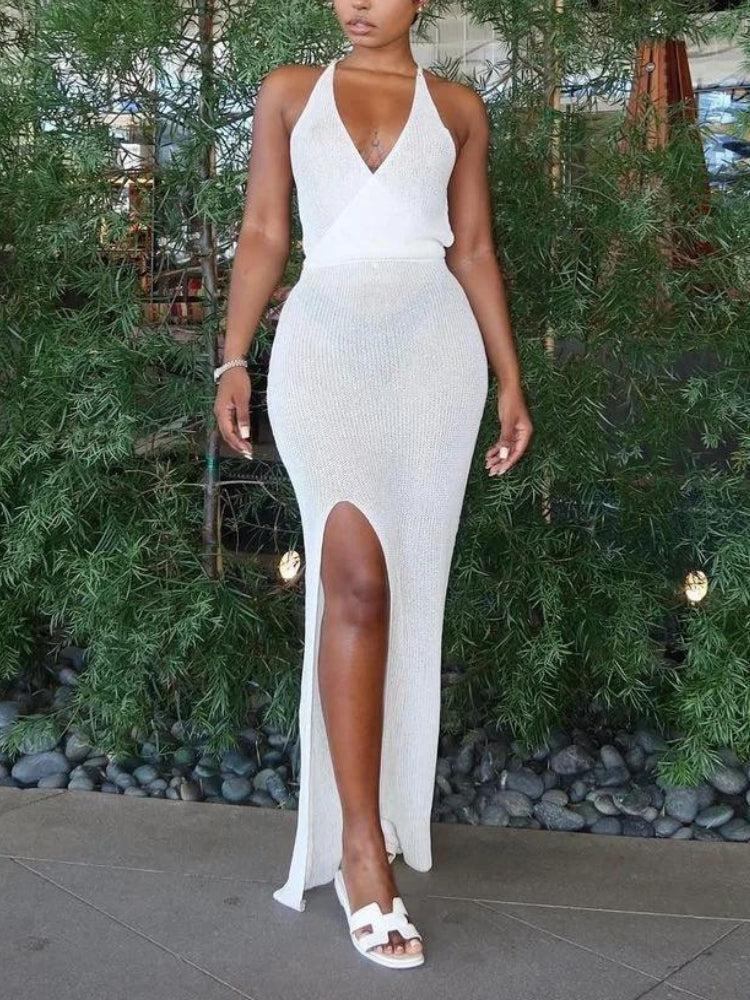 Backless Slit Crochet Maxi Dress - View 2