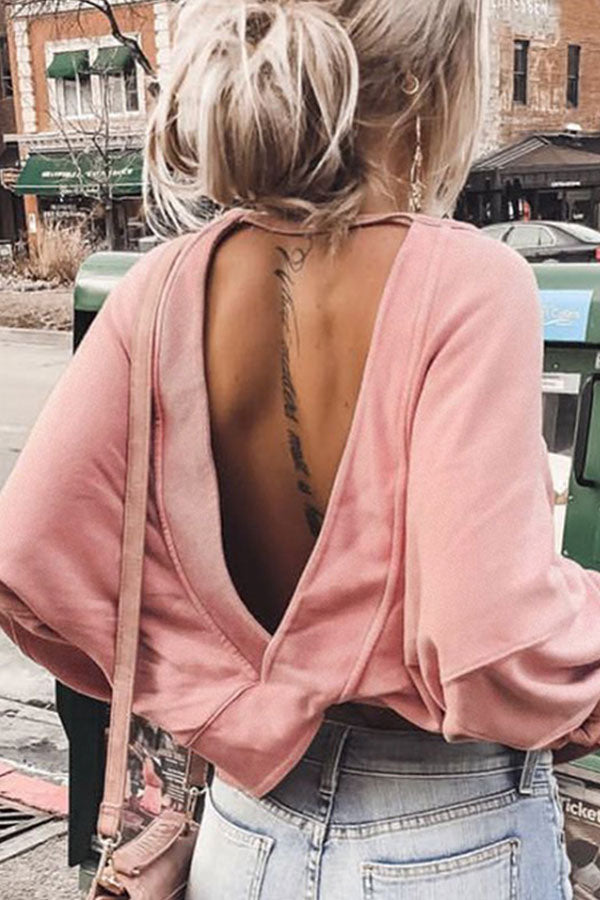 Scoop Backless Plus Size Sweatshirt - Mislish