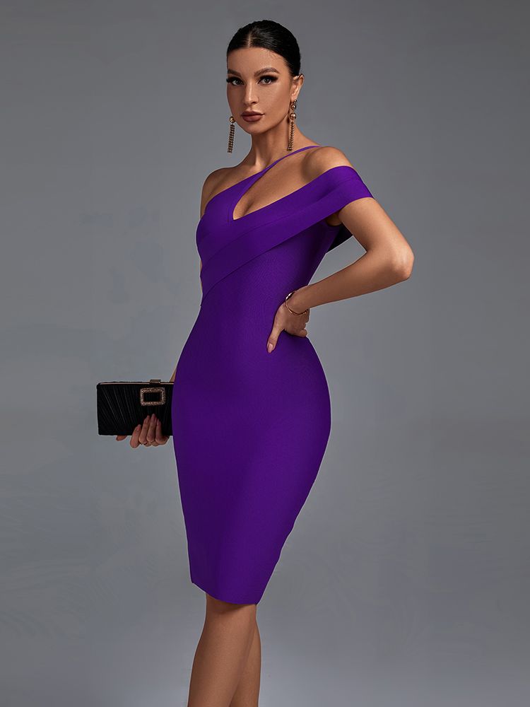 Bandage Asymmetric One-Shoulder Bodycon Midi Dress 10