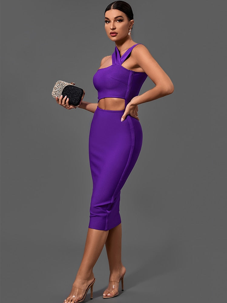 One Shoulder Crossover Cut-Out Bandage Midi Dress