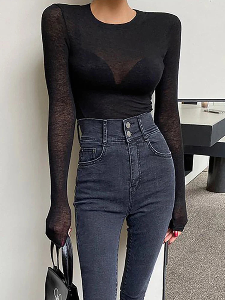 Basic Summer Breathable Long Sleeve Thin Knit Top