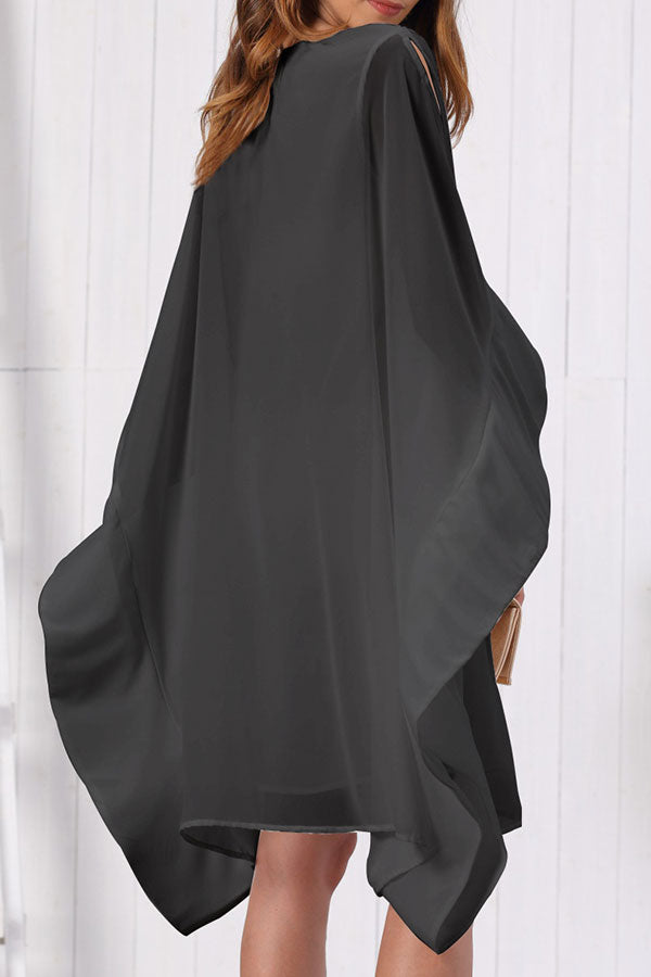 Batwing Sleeves Plain Chiffon Dress