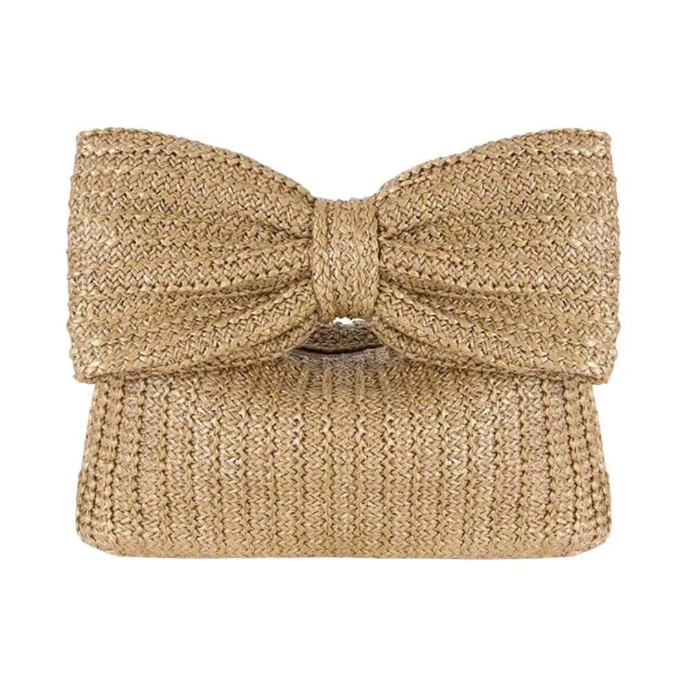 Beach Bow Crescent Shape Straw Clutch Wristlet