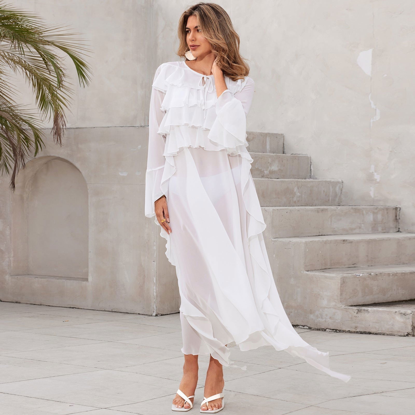 Beach Chiffon Stacked Vacation Pullover Bikini Swimsuit Blouse Sun Protective - Fashionpara