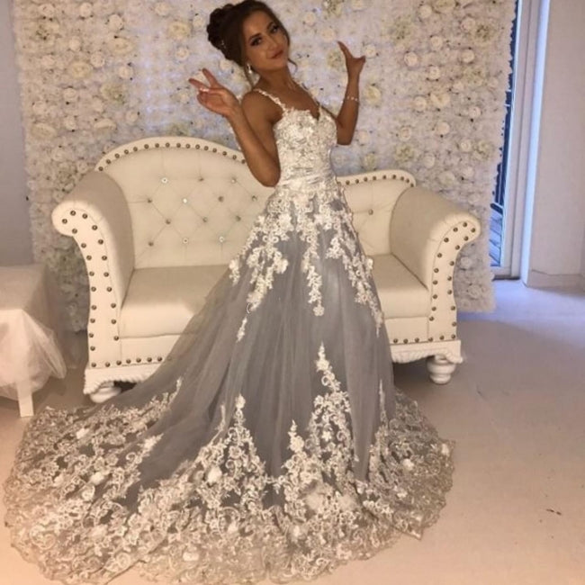 Beautiful A-line Long Sleeveless Sweetheart Prom Evening Dresses With Lace