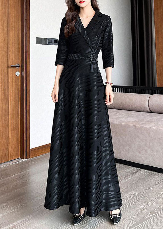 Textured Stripe Wrap Notched Lapel Three Quarter Maxi Dress - View 2
