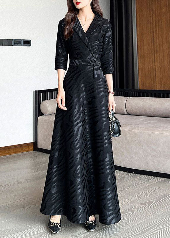 Textured Stripe Wrap Notched Lapel Three Quarter Maxi Dress - View 3