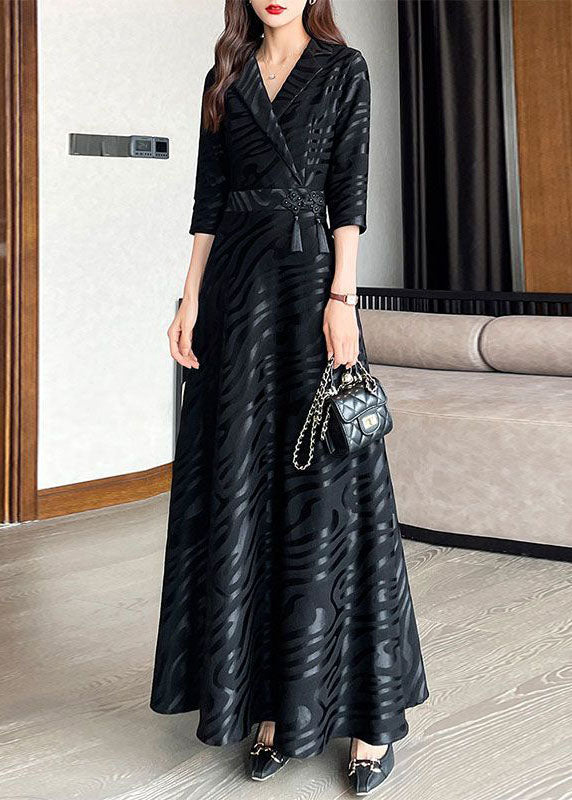 Textured Stripe Wrap Notched Lapel Three Quarter Maxi Dress - View 4