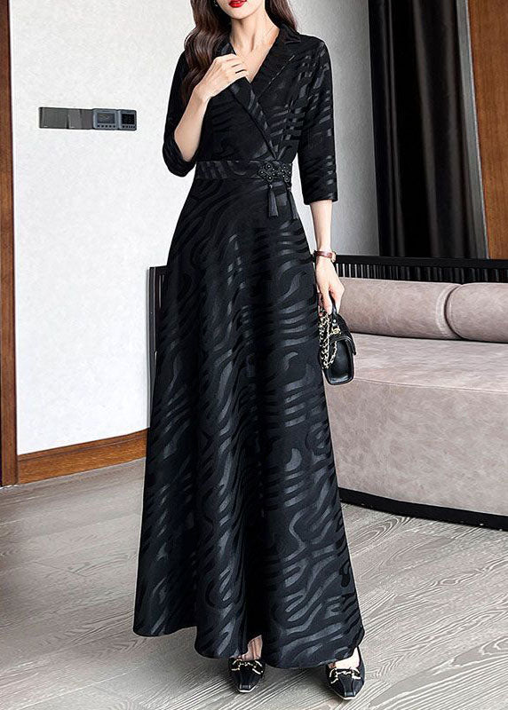 Textured Stripe Wrap Notched Lapel Three Quarter Maxi Dress - View 5