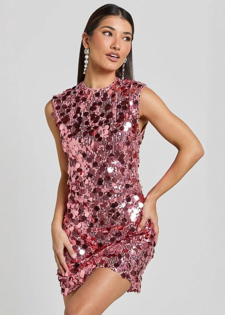 Sequin Crew Neck Sleeveless Bodycon Mini Party Dress