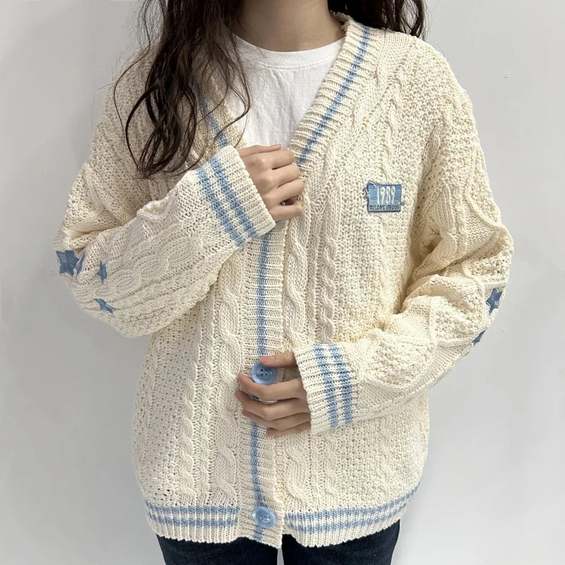 Beige Star V-neck Cardigan 2