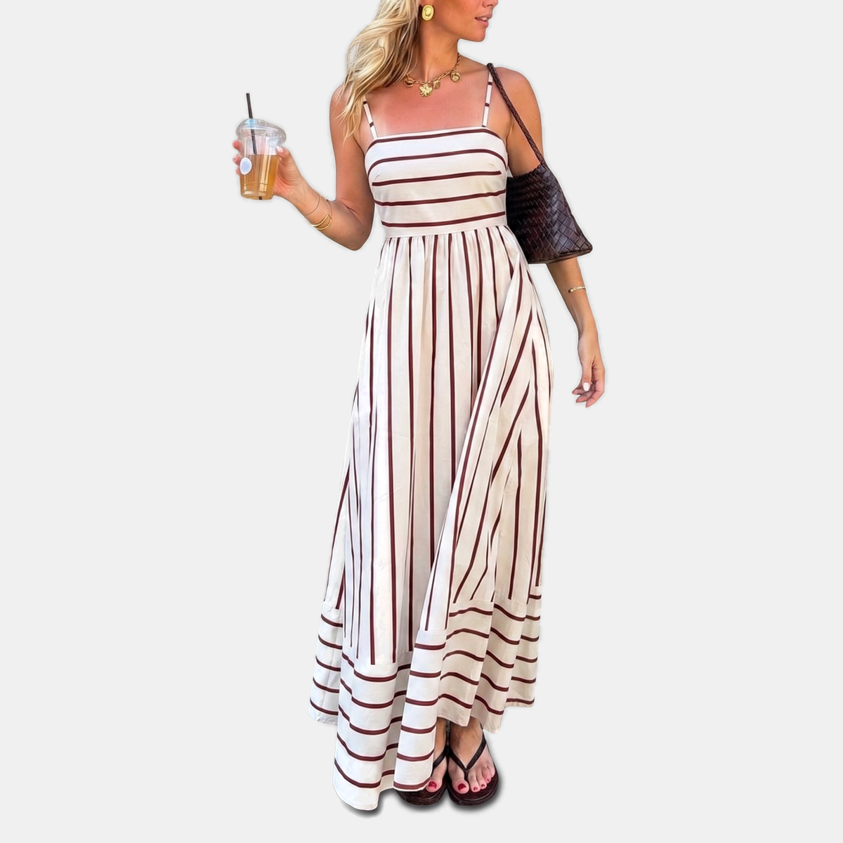 Striped Square Neck Spaghetti Strap Maxi Dress 2