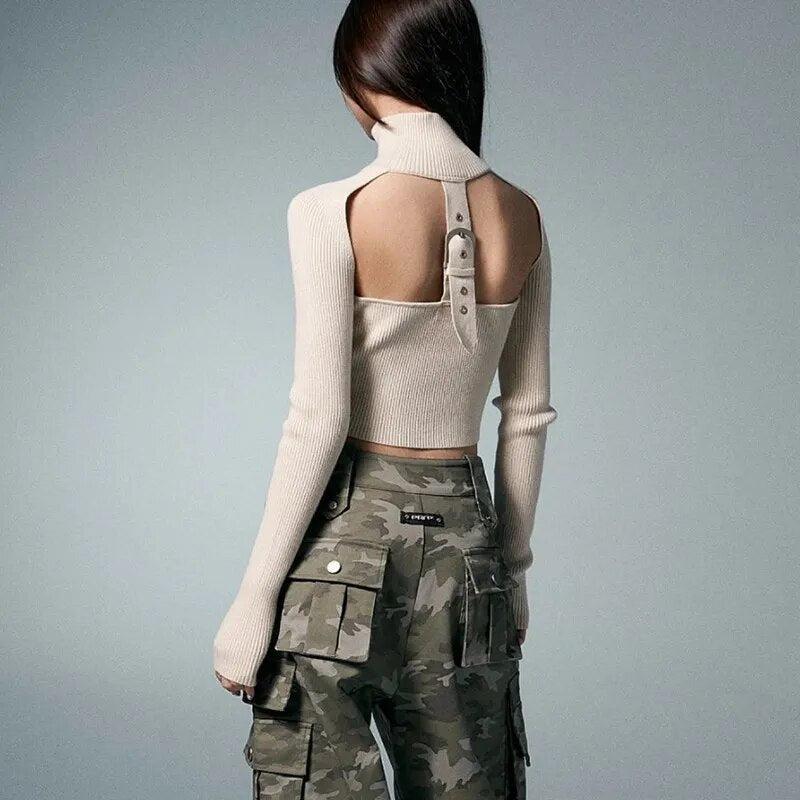 Belted Back Turtleneck Cropped Cardigan 2