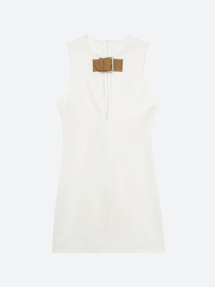 Belted Plunge Neck Mini Dress - Fashionpara