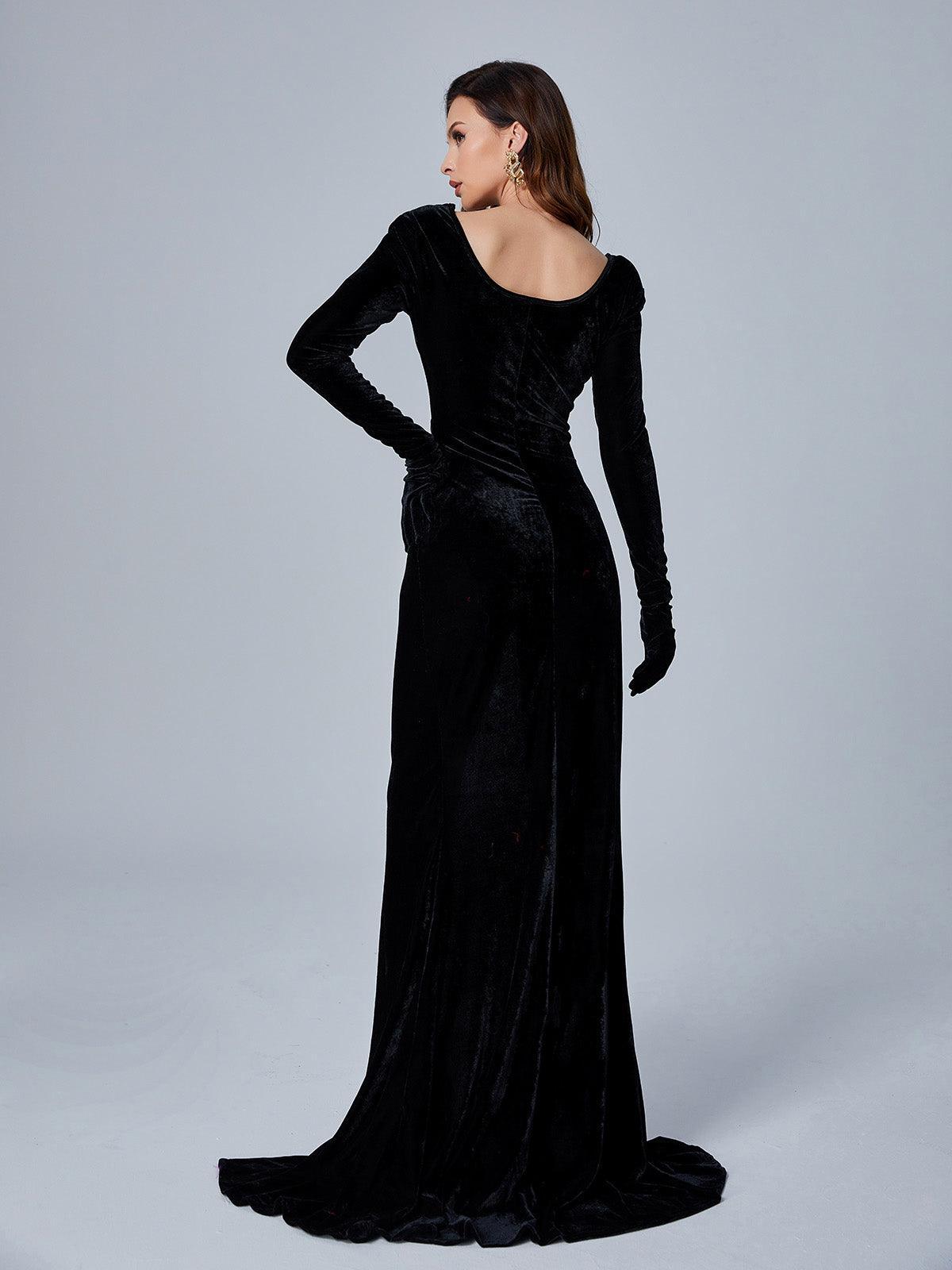 Velvet Sweetheart Long-Sleeve High-Slit Maxi Gown 6