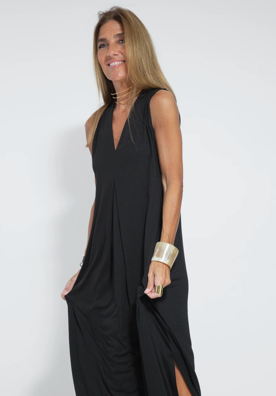Sleeveless Deep V-Neck Side Slit Maxi Open Vest Two Piece Set - View 3