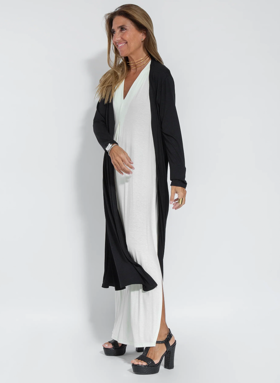 Sleeveless Deep V-Neck Side Slit Maxi Open Vest Two Piece Set - View 5