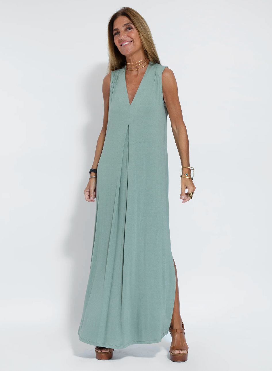 Sleeveless Deep V-Neck Side Slit Maxi Open Vest Two Piece Set - View 11