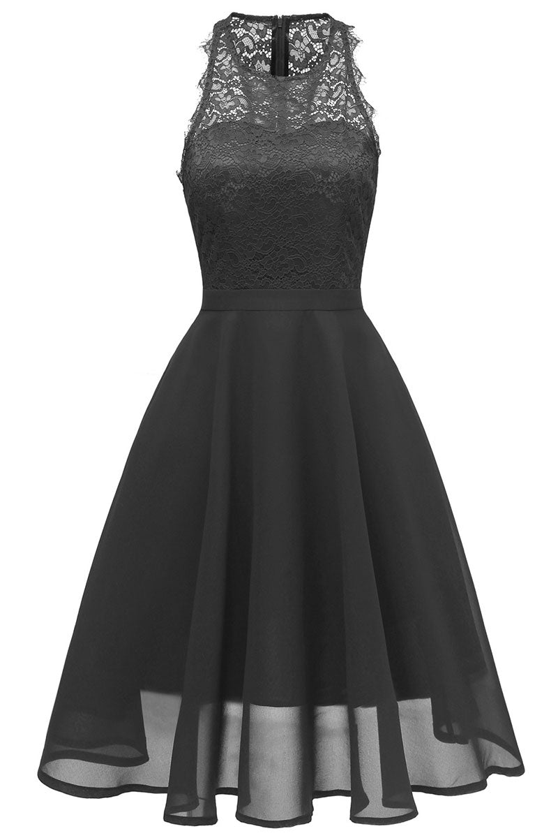 Black A-line Lace Midi Sleeveless Prom Dress - Mislish