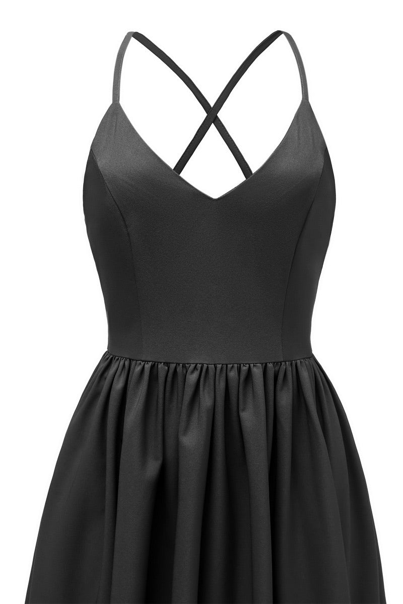 Burgundy A-line V-neck Spaghetti Straps Prom Gown