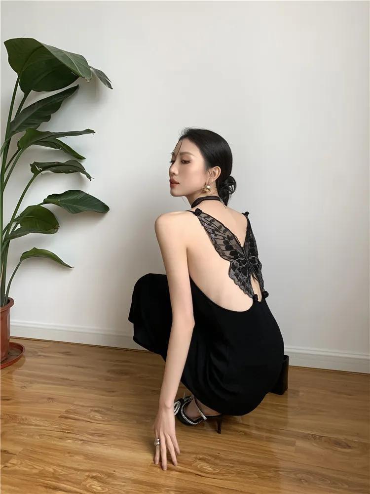 Butterfly Appliqué Open-Back Mermaid Midi Dress 6