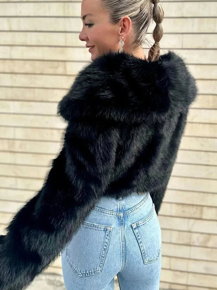 Black Faux Fur Effect Short Coat 2