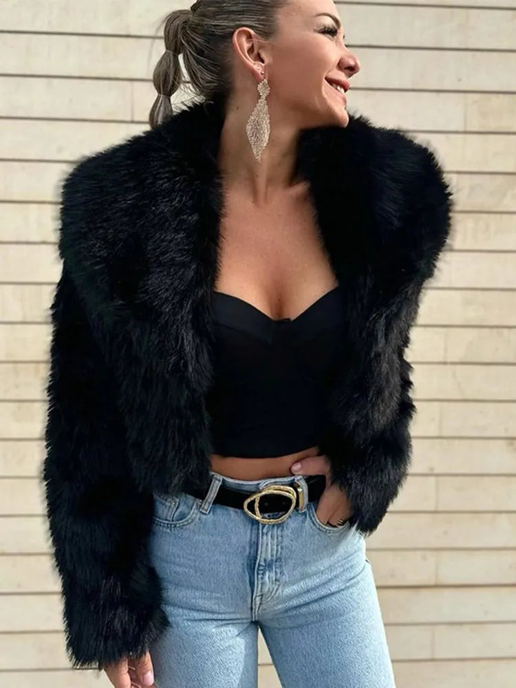 Black Faux Fur Effect Short Coat 3