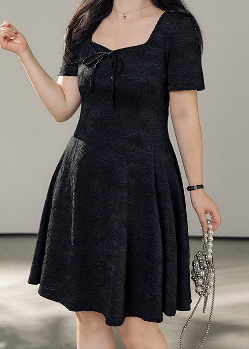 Jacquard Square Neck Tie Front Short Sleeve Fit and Flare Mini Dress - View 2