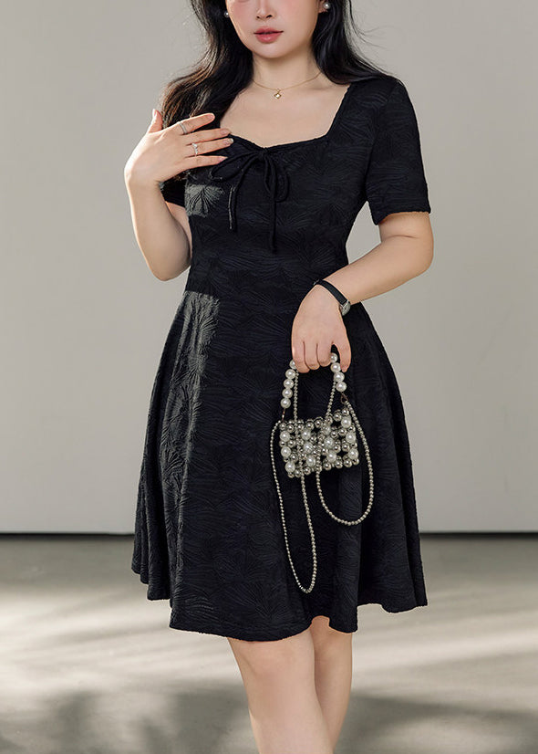 Jacquard Square Neck Tie Front Short Sleeve Fit and Flare Mini Dress - View 3