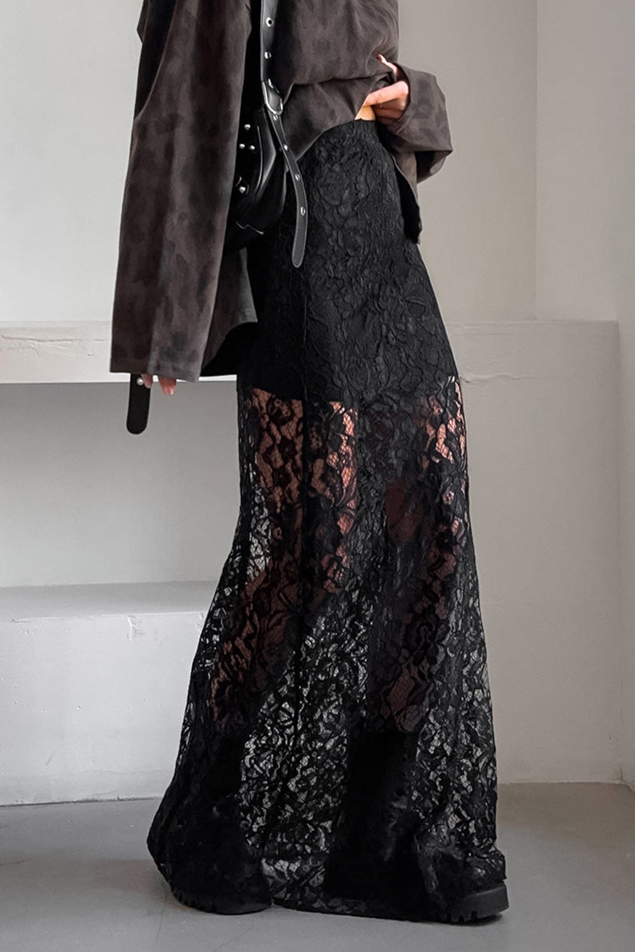 Black Lace Midi Skirt