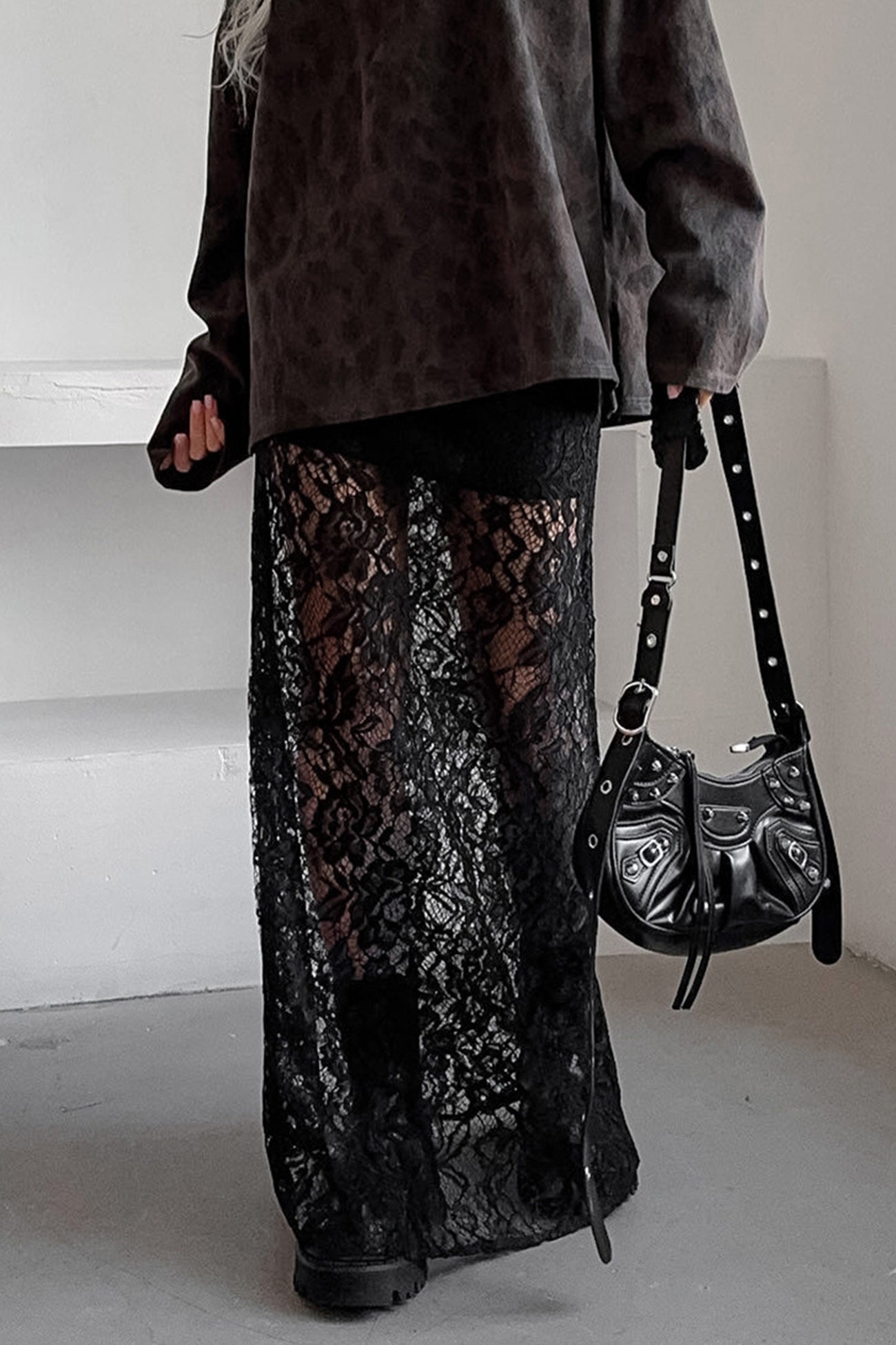 Black Lace Midi Skirt