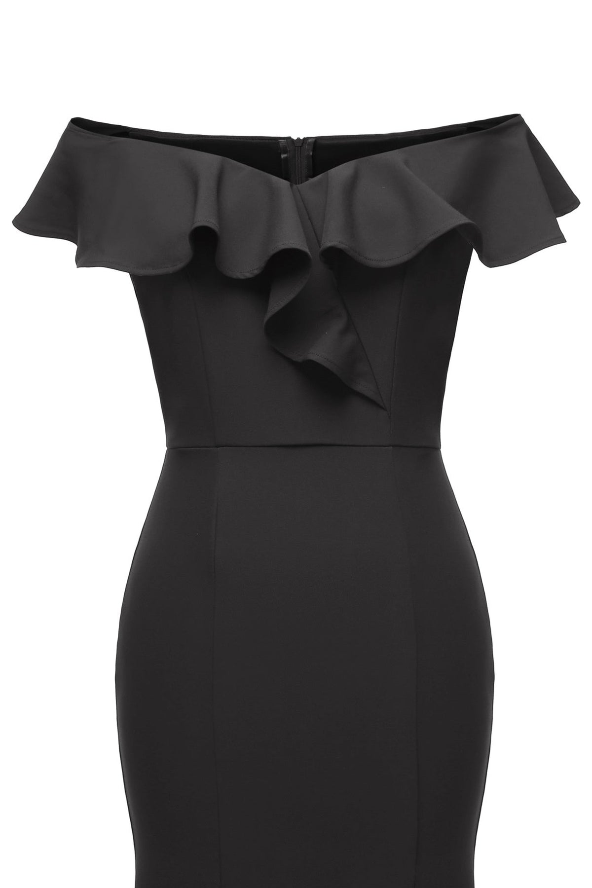 Off-Shoulder Ruffle Trim High-Slit Mermaid Gown