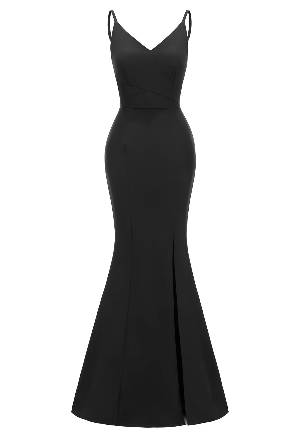 Black Mermaid Spaghetti Straps Ruffled Prom Dress